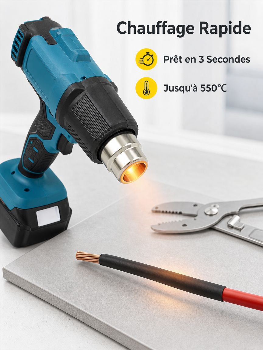 Pistolet thermique sans fil pour gaine thermorétractable et soudure plastique