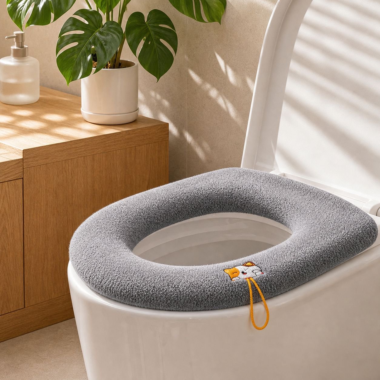 Asiento de inodoro acolchado y cálido, lavable