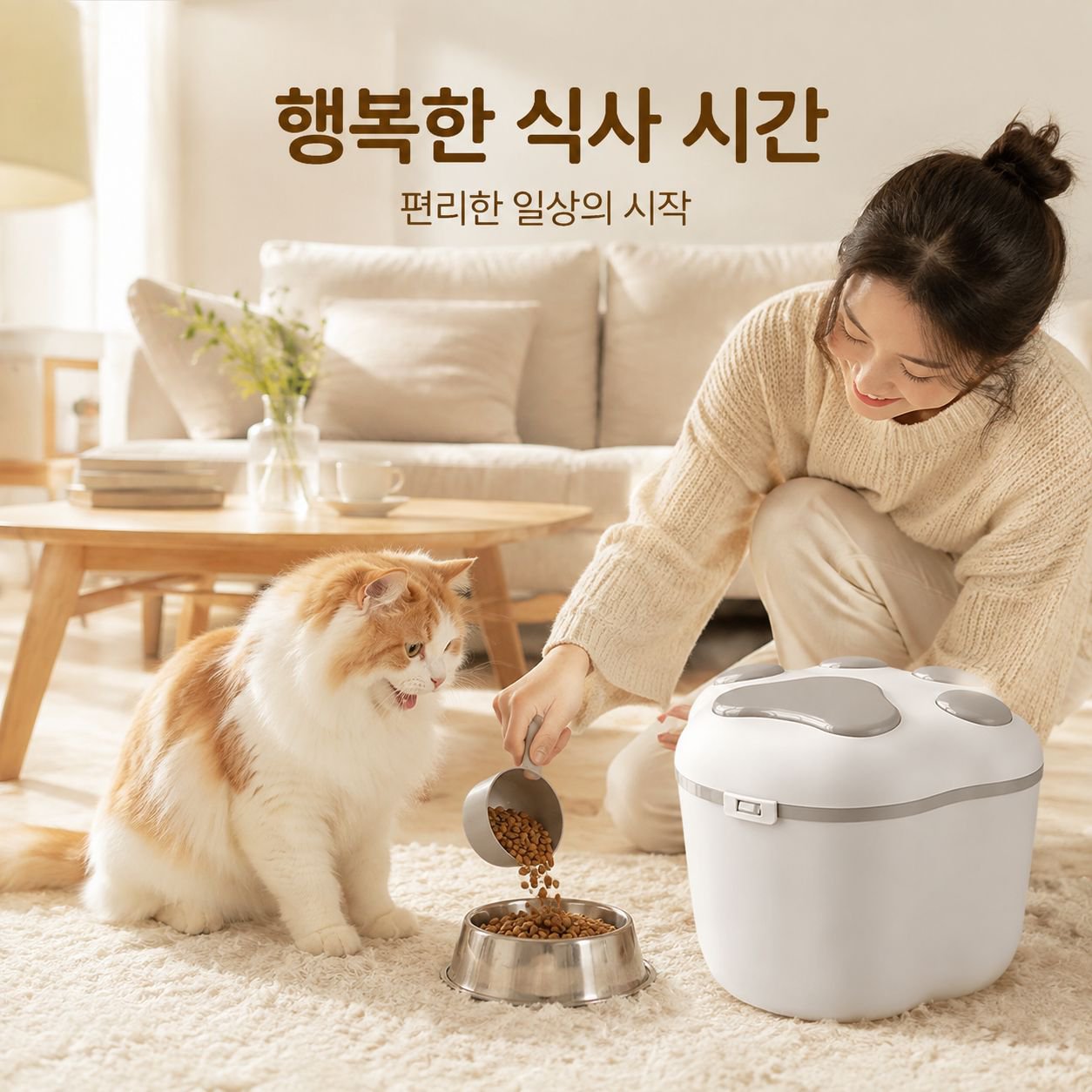 고양이 사료 밀폐 보관통 반려동물 사료 방습 수납함
