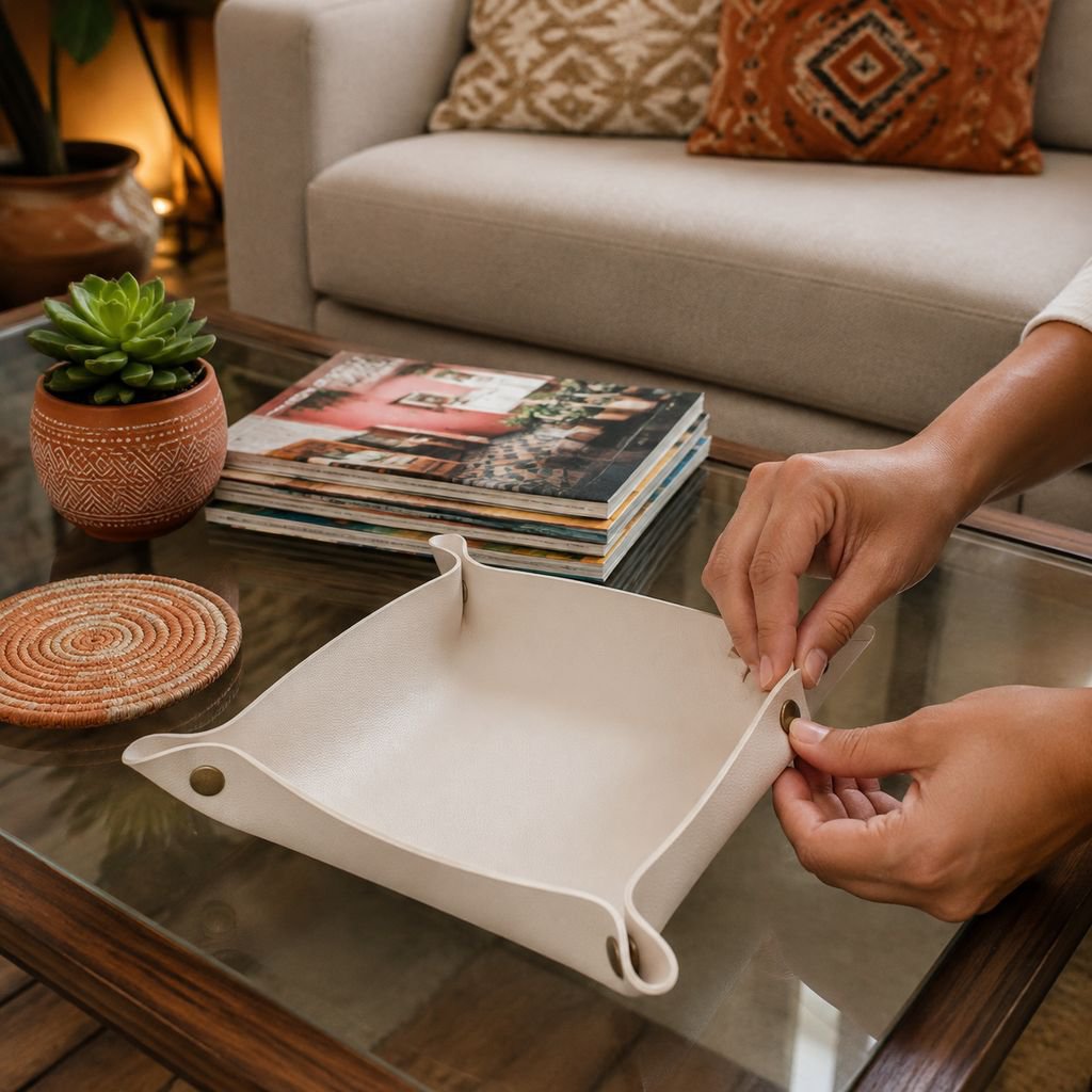 Caja organizadora de escritorio de cuero sintético, bandeja escandinava