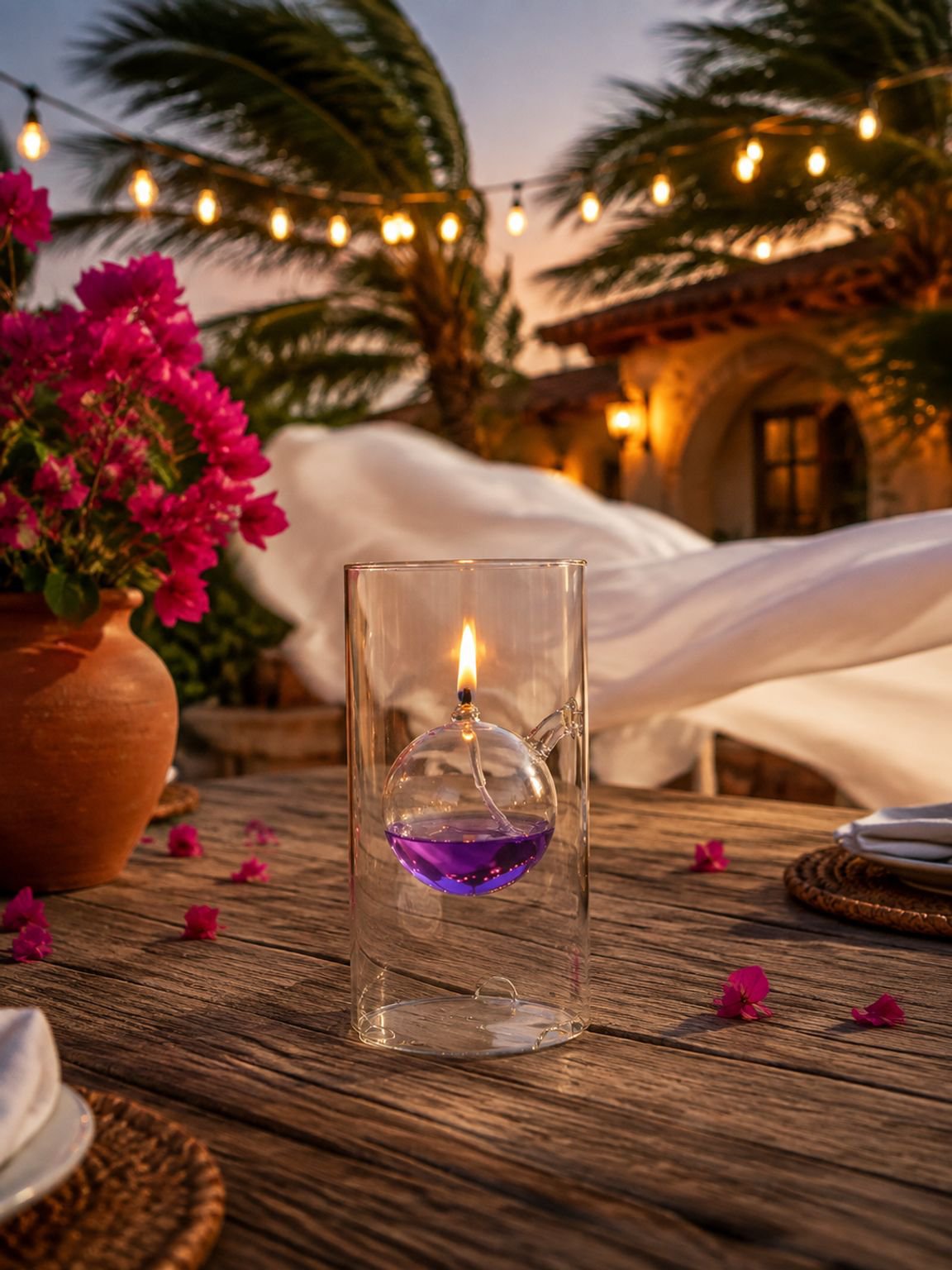 Lámpara de aceite decorativa de vidrio para bodas y cenas