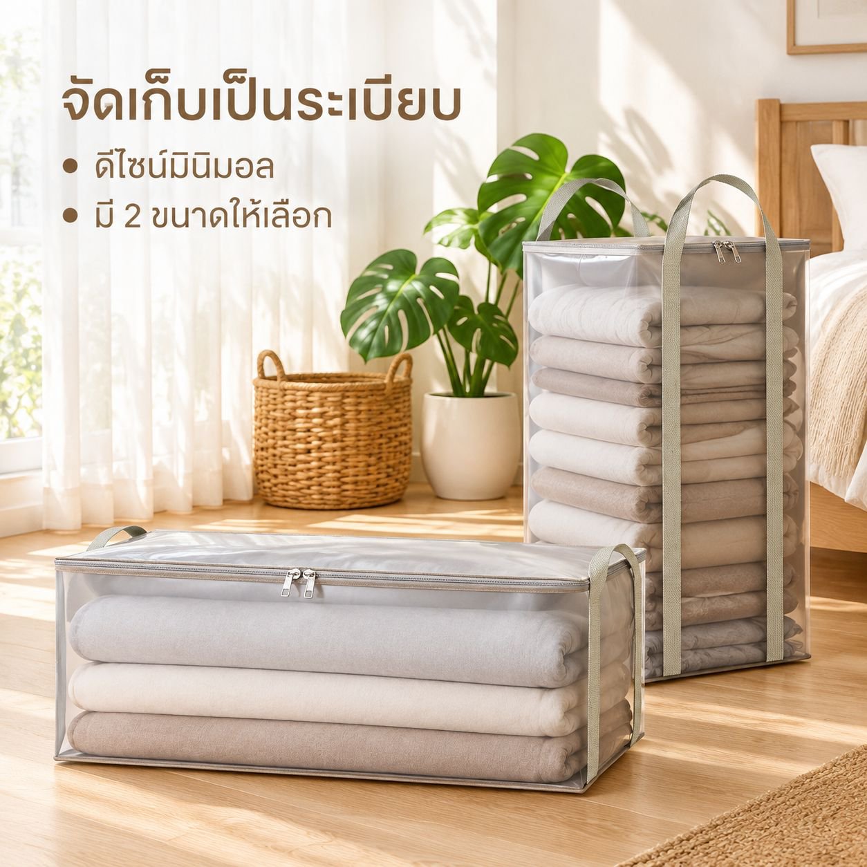 กระเป๋าเก็บเสื้อผ้าความจุสูงพร้อมหูหิ้วและโครงสร้างเสริมความแข็งแรง