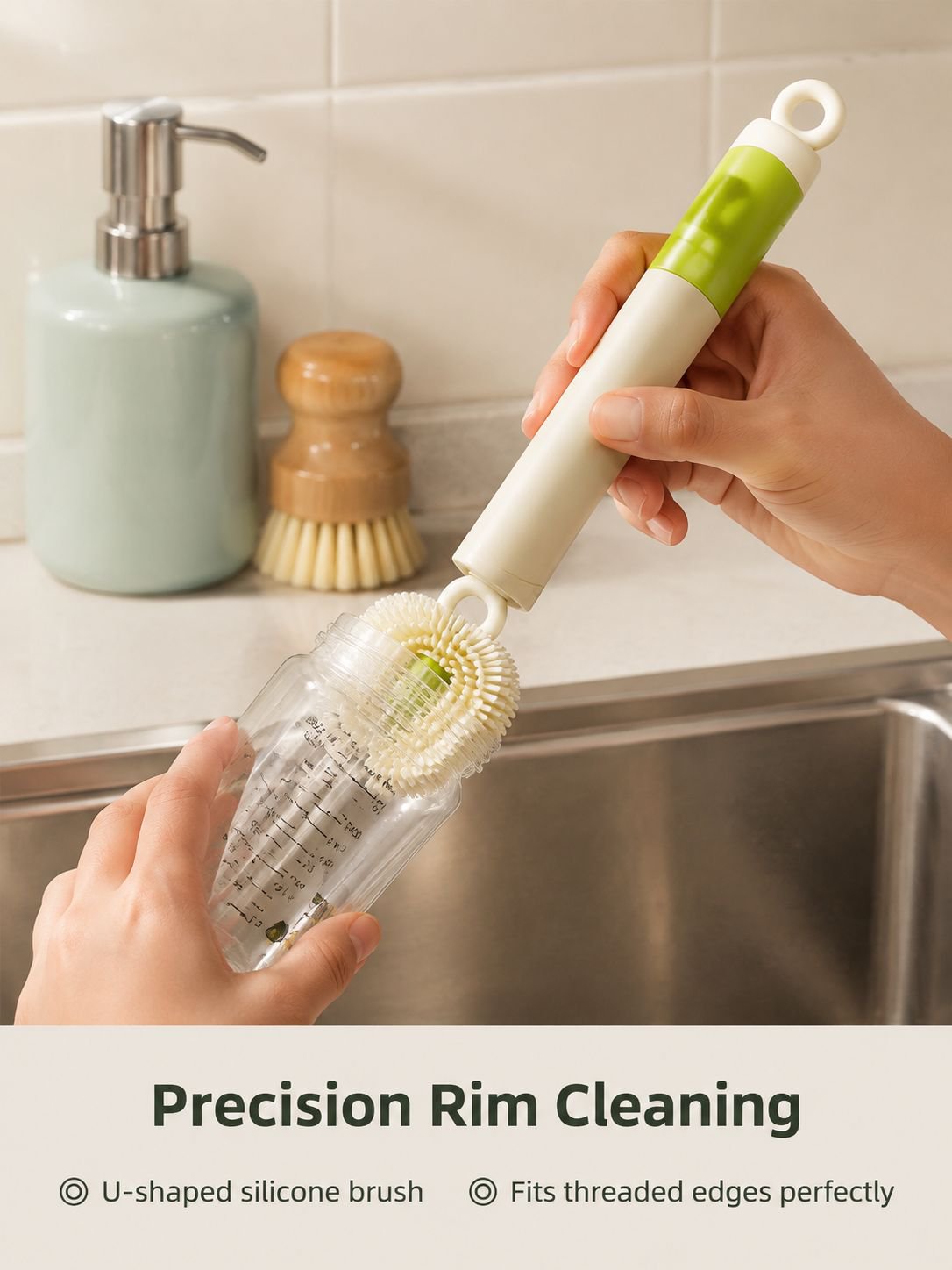 Full baby bottle cleaning set with multiple brush attachments