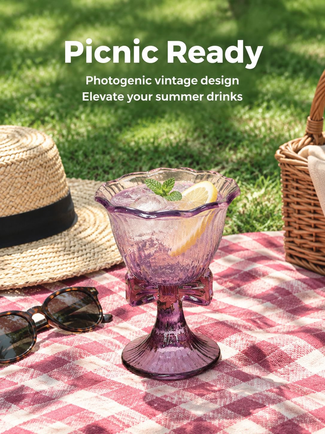 Purple high-stem glass with bow detail for special occasions
