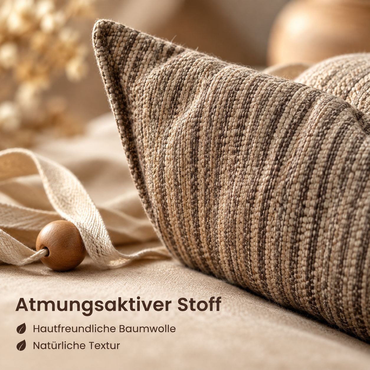 Kissenbezug Braun Gestreift Breiter Rand Wabi-Sabi Lendenkissen Sofa