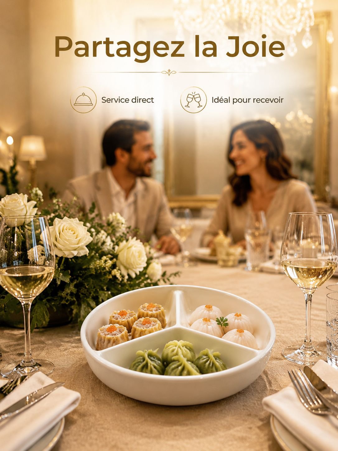 Plat à vapeur en céramique à trois sections, design épuré pour la maison