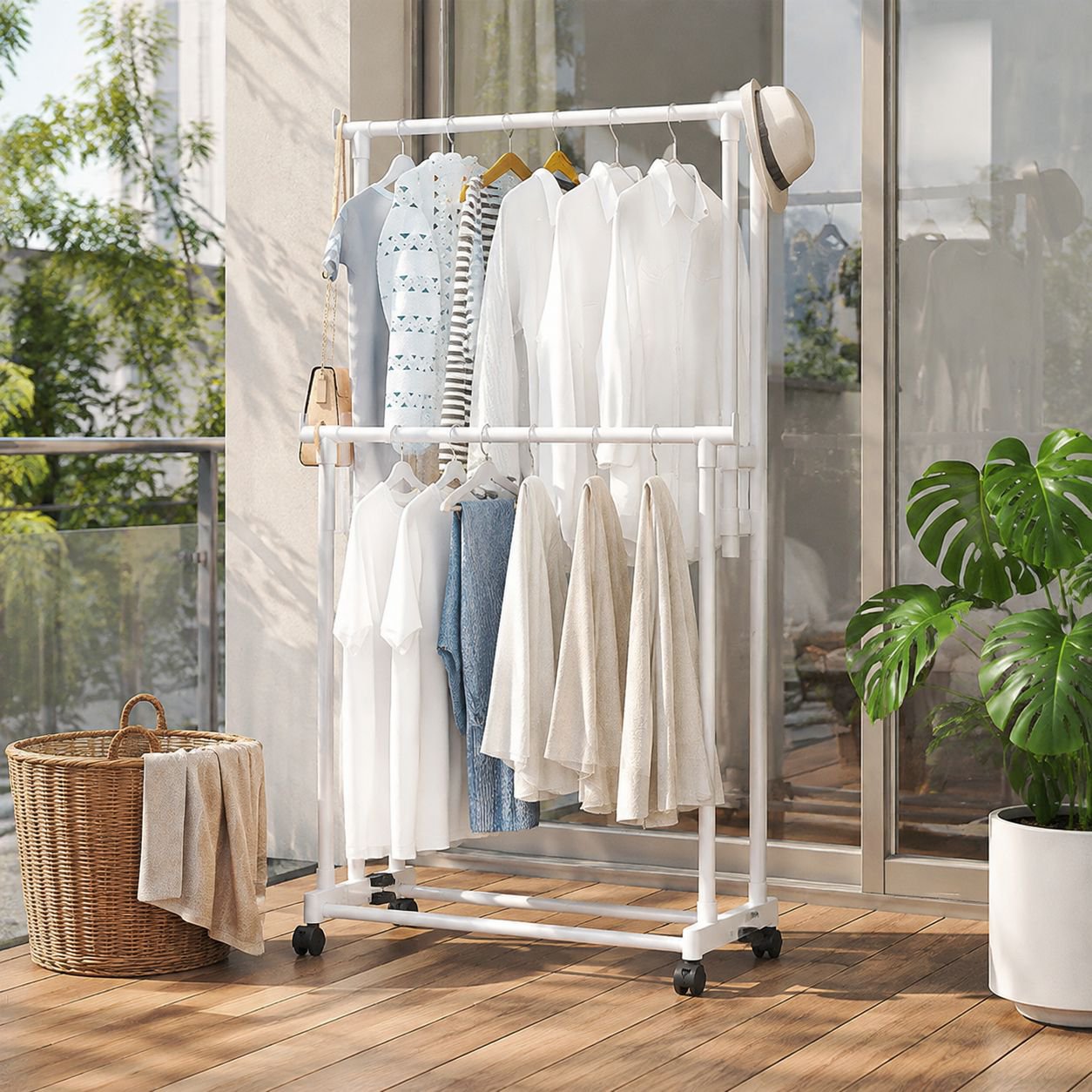 Multi-layer storage rack with pulley for clothes, shoes, and hats