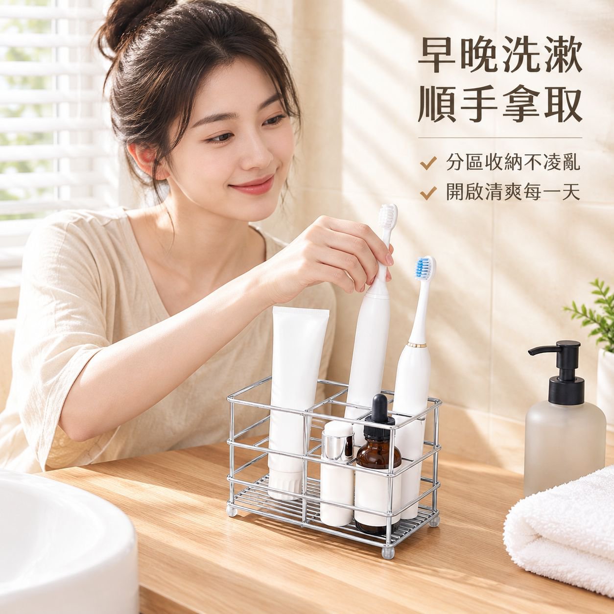 洗漱檯面不銹鋼牙刷架牙膏收納架