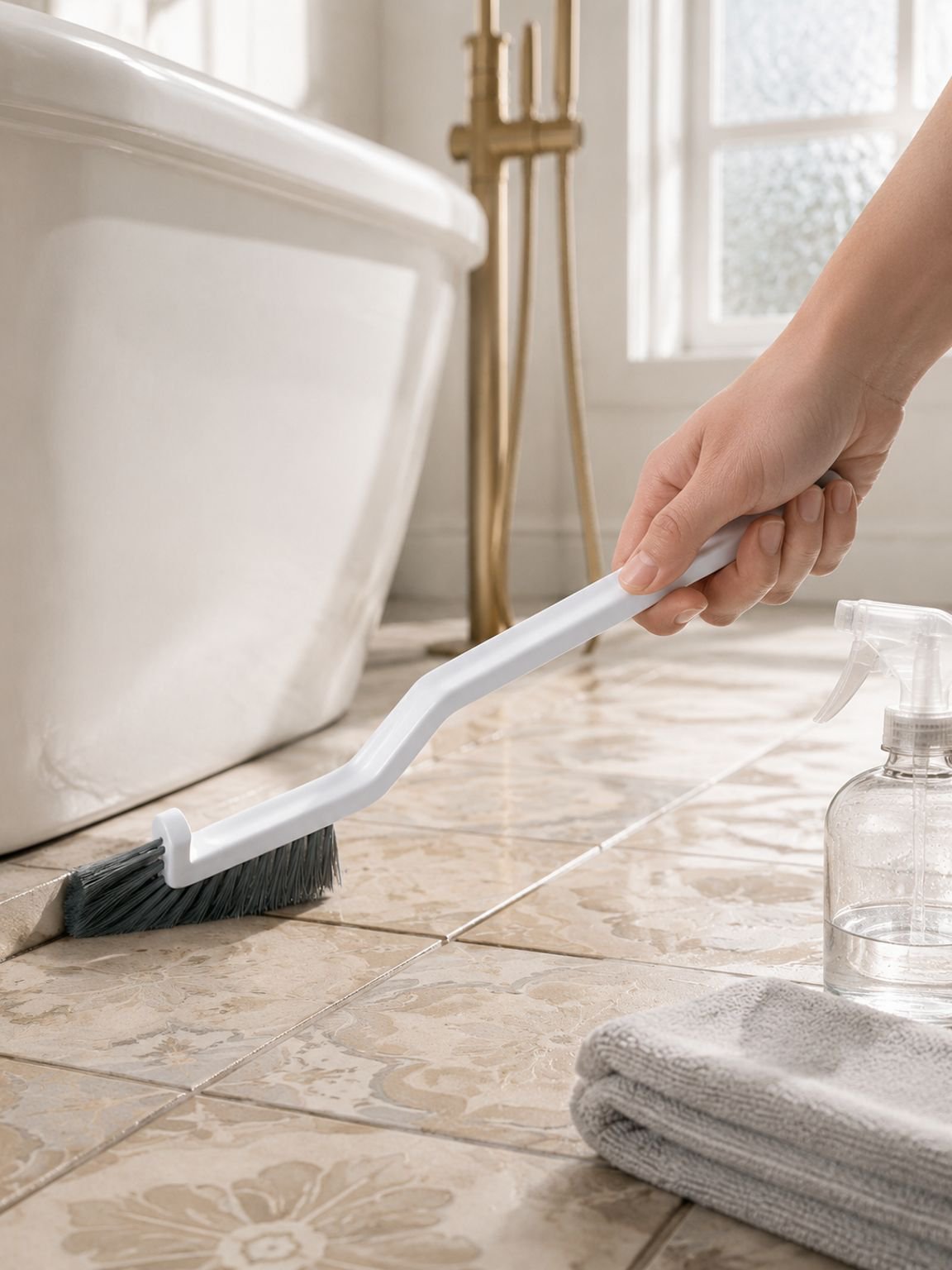 Brosse de nettoyage carrelage à poils durs pour salle de bain