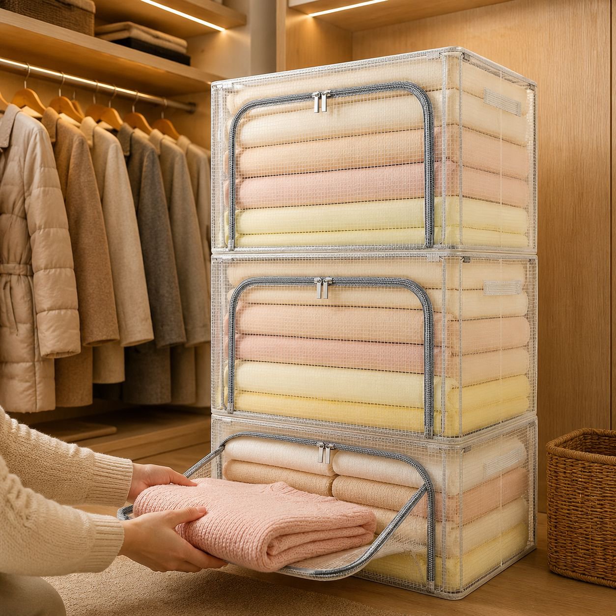 Waterproof and moisture-proof transparent mesh steel frame storage box for rainy season, waterproof 