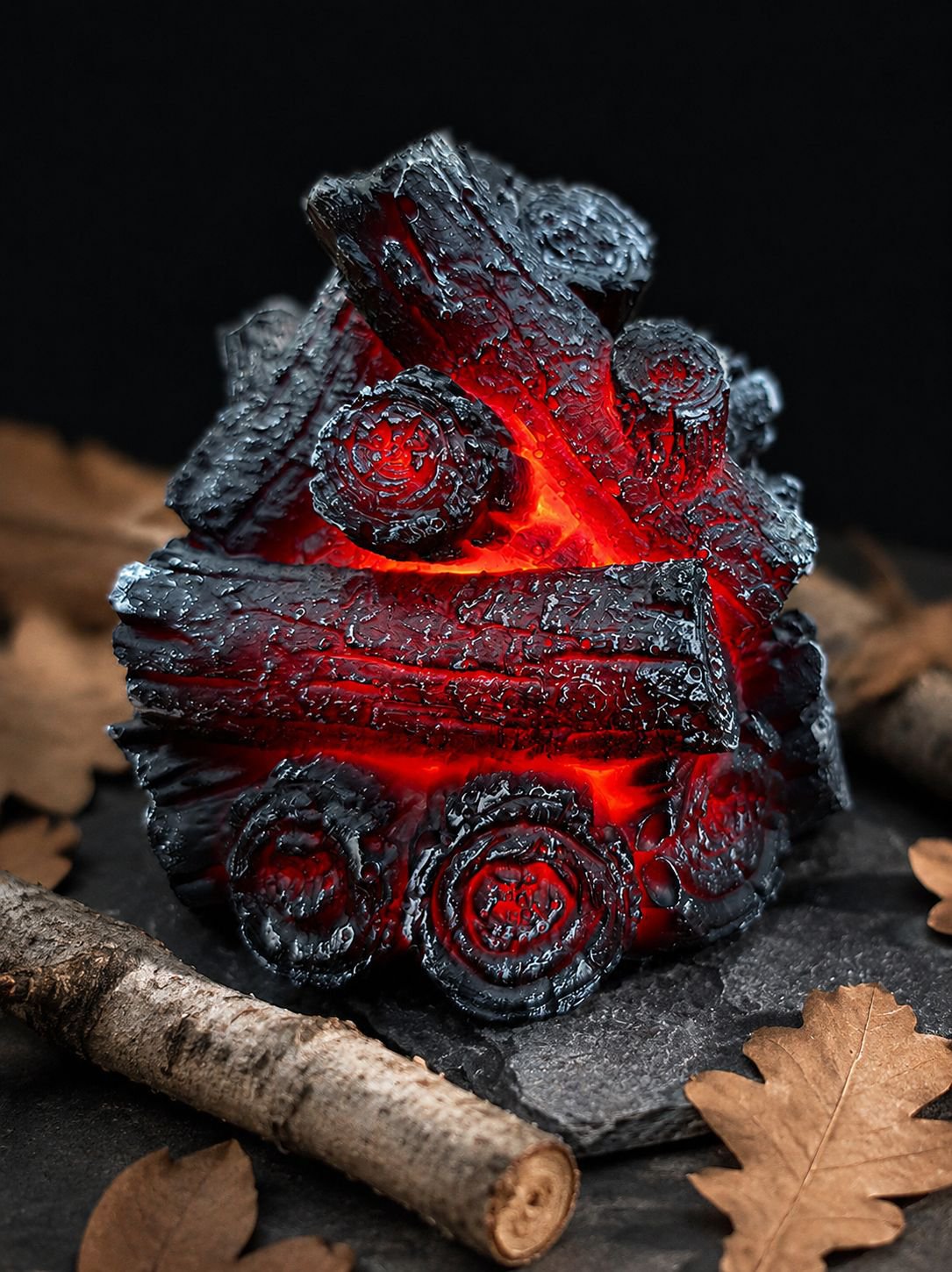 Resin Simulated Charcoal LED Flame Ambient Light, Modern Minimalist Battery-Powered Charcoal Pile, C