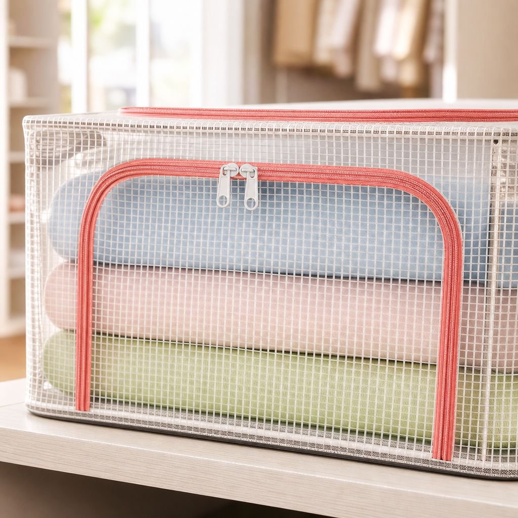 Caja organizadora de ropa transparente y reforzada