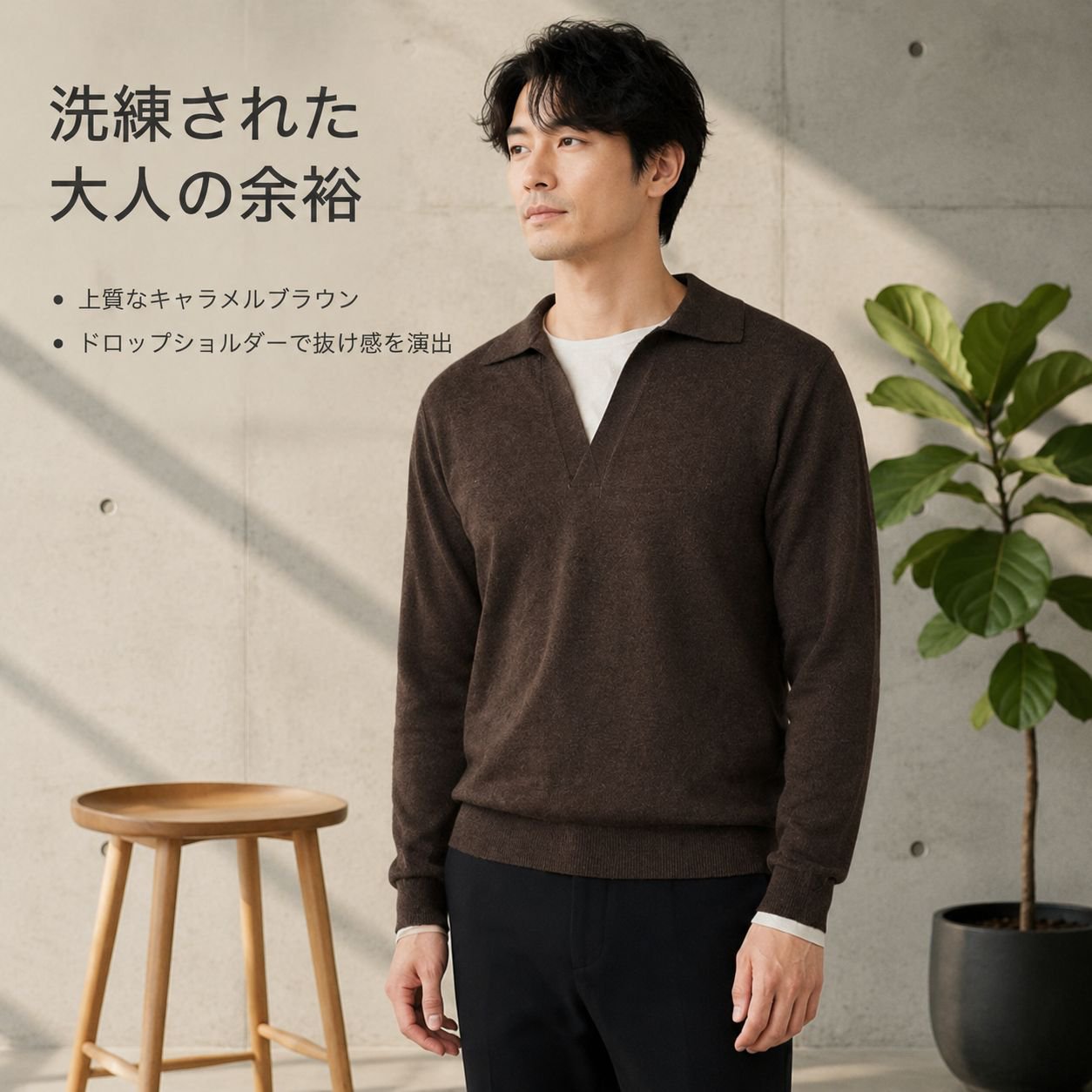 メンズ秋冬ヴィンテージポロネックニット オールドマネーカジュアル