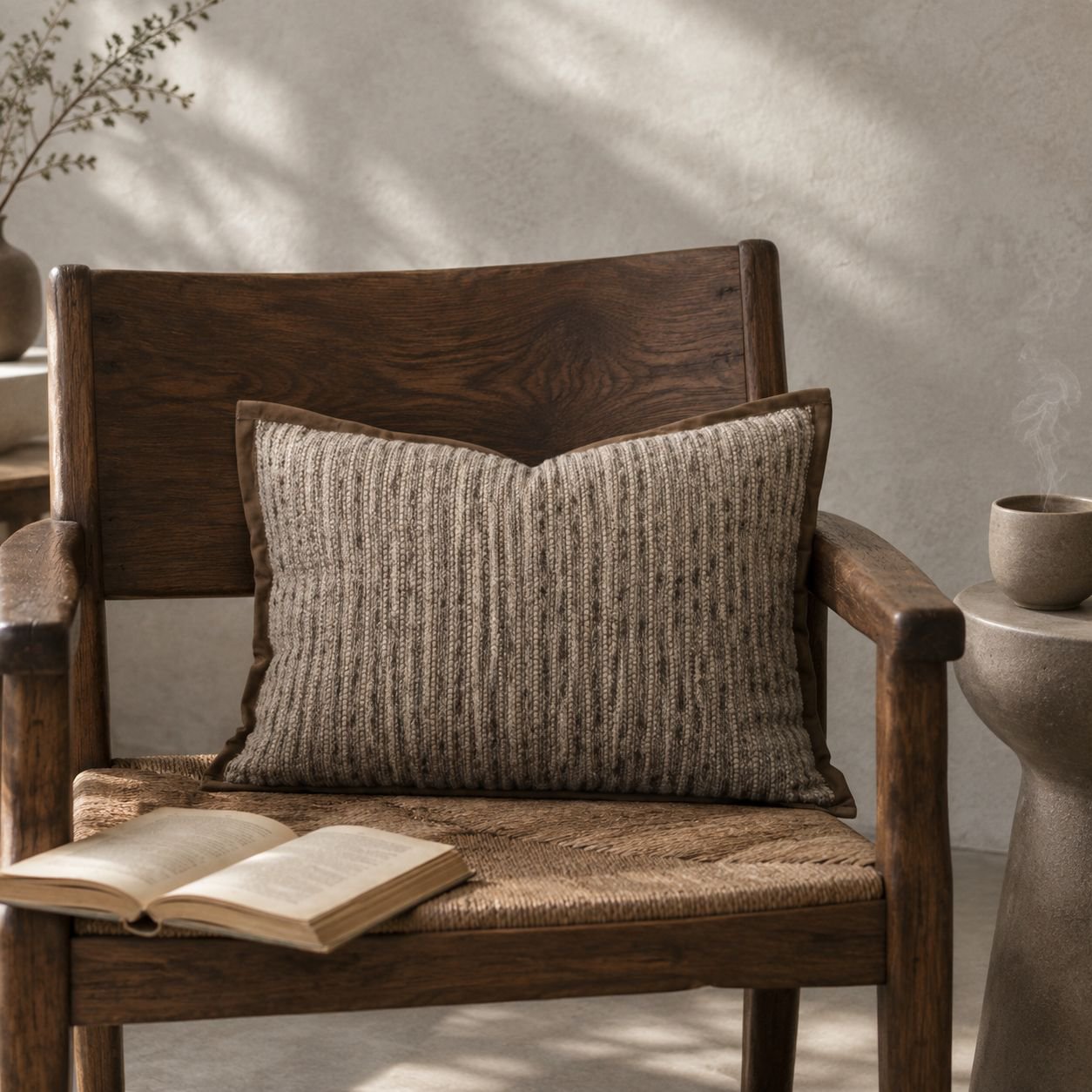Kissenbezug Braun Gestreift Breiter Rand Wabi-Sabi Lendenkissen Sofa