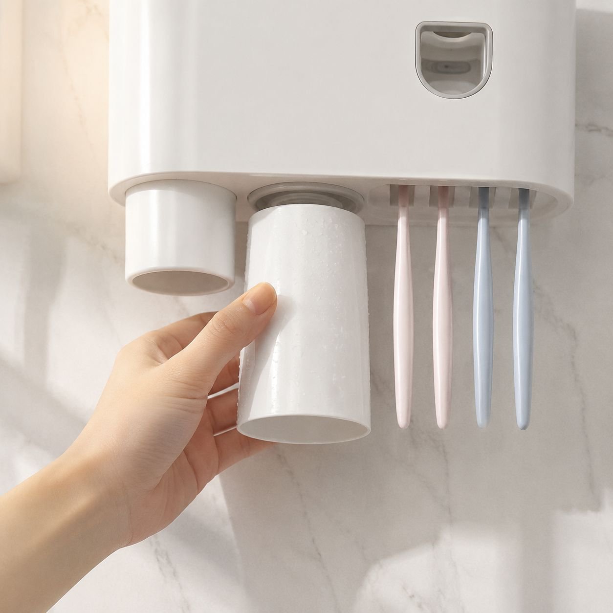 Wall-mounted Toothpaste Squeezer with Magnetic Mouthwash Cup Storage Rack