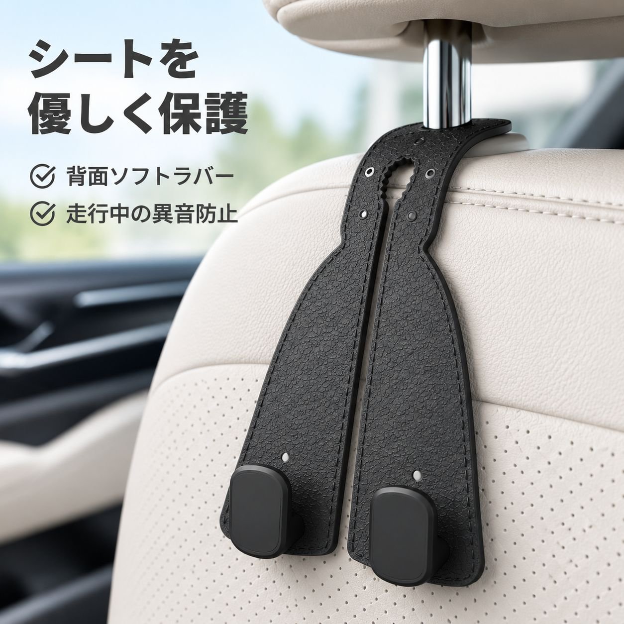 車後部座席用隠し型ダブルフック ゴム滑り止め多用途収納