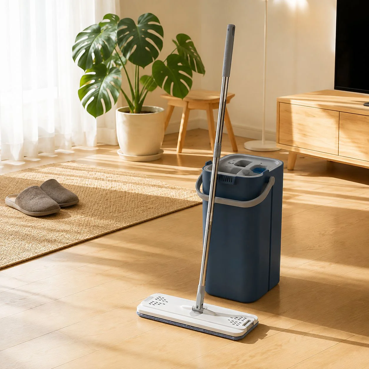 ワンタッチクリーンフラットモップバケツ 家庭用モップ