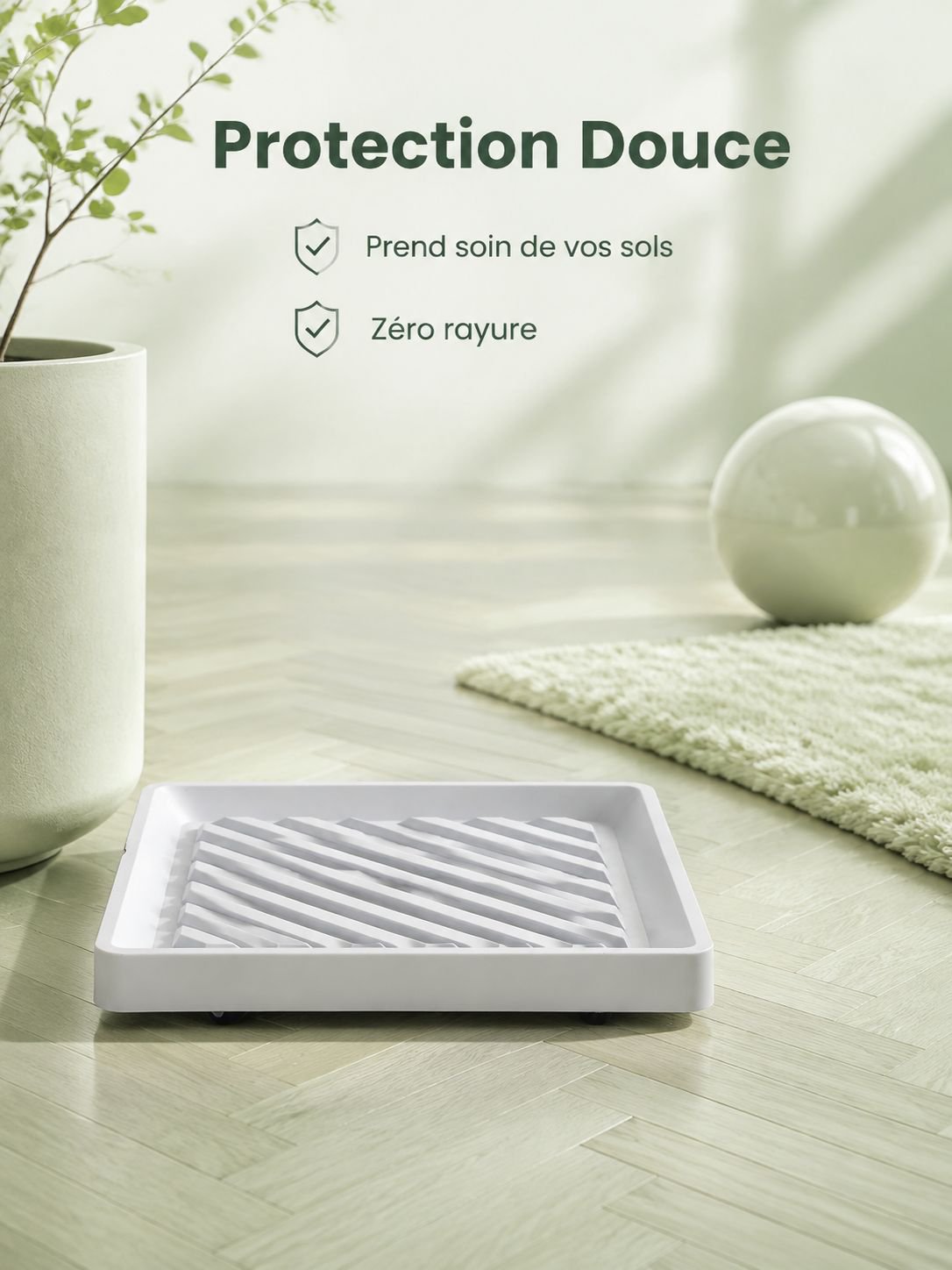 Plateau carré haut de gamme pour pot de fleurs, base mobile à roulettes universelles dissimulées