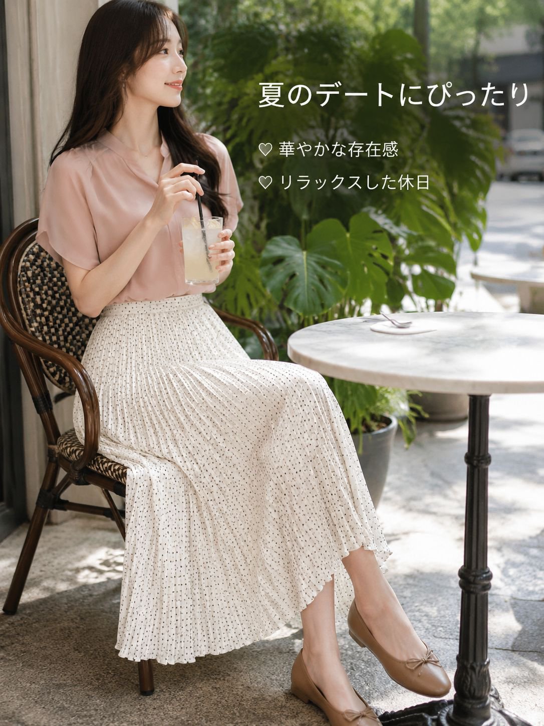 ナチュラル可愛い夏のドット柄ハイウエストスカート 新作 レディース