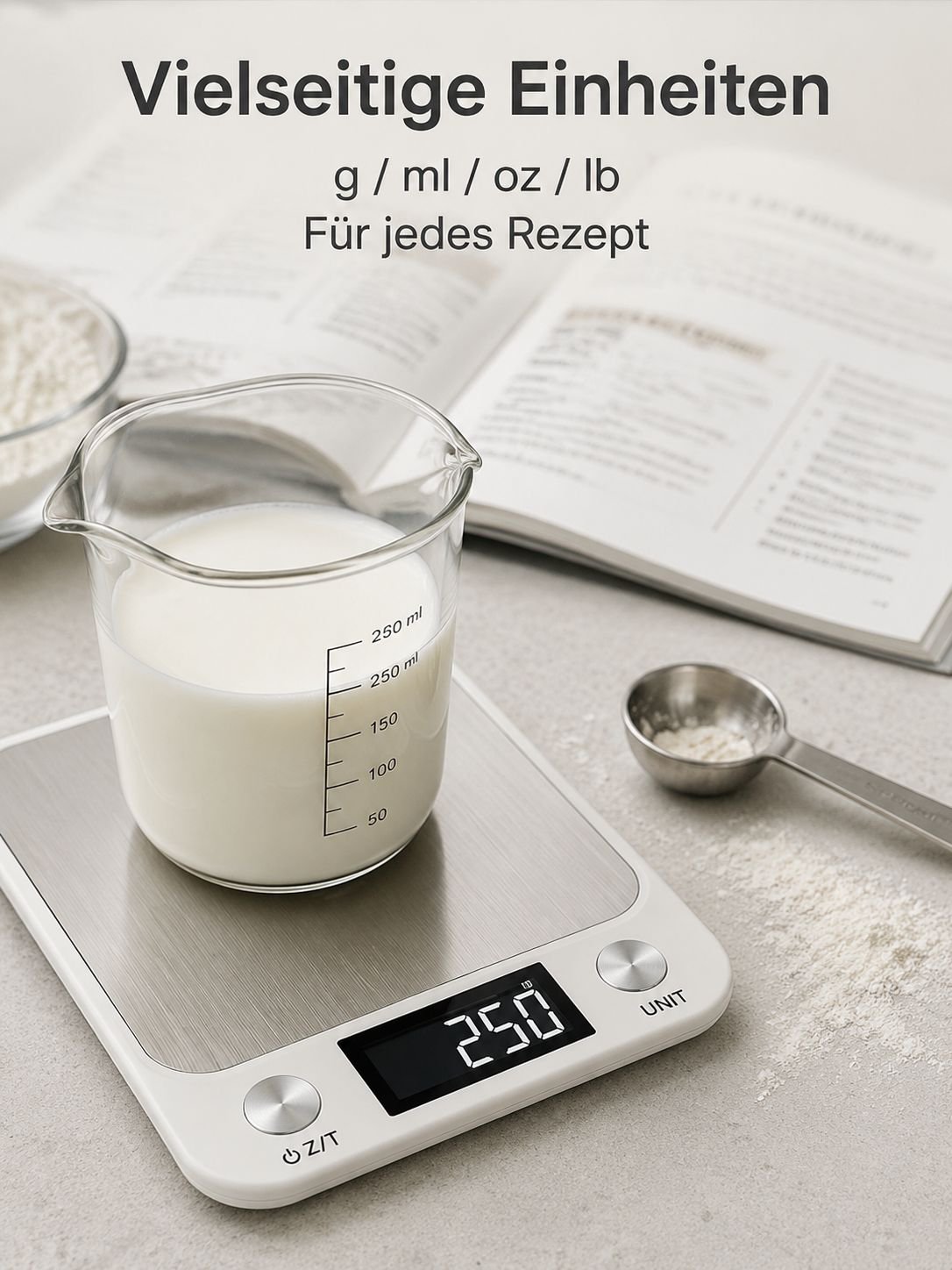 Stilvolle Edelstahl Küchenwaage mit tara Funktion