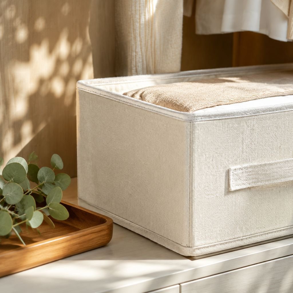 Spacious fabric storage basket with handles