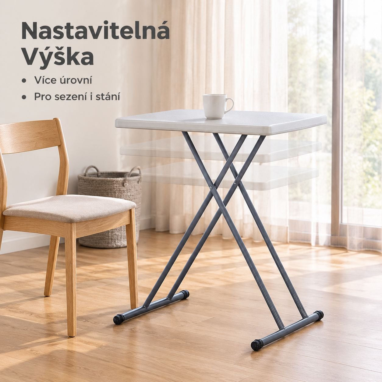 Výškově nastavitelný skládací stůl přenosný čtvercový stůl