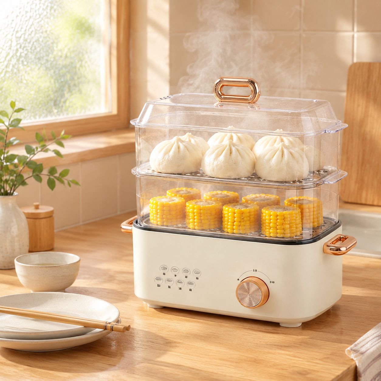 家庭用多用途電気蒸し器・朝食メーカー