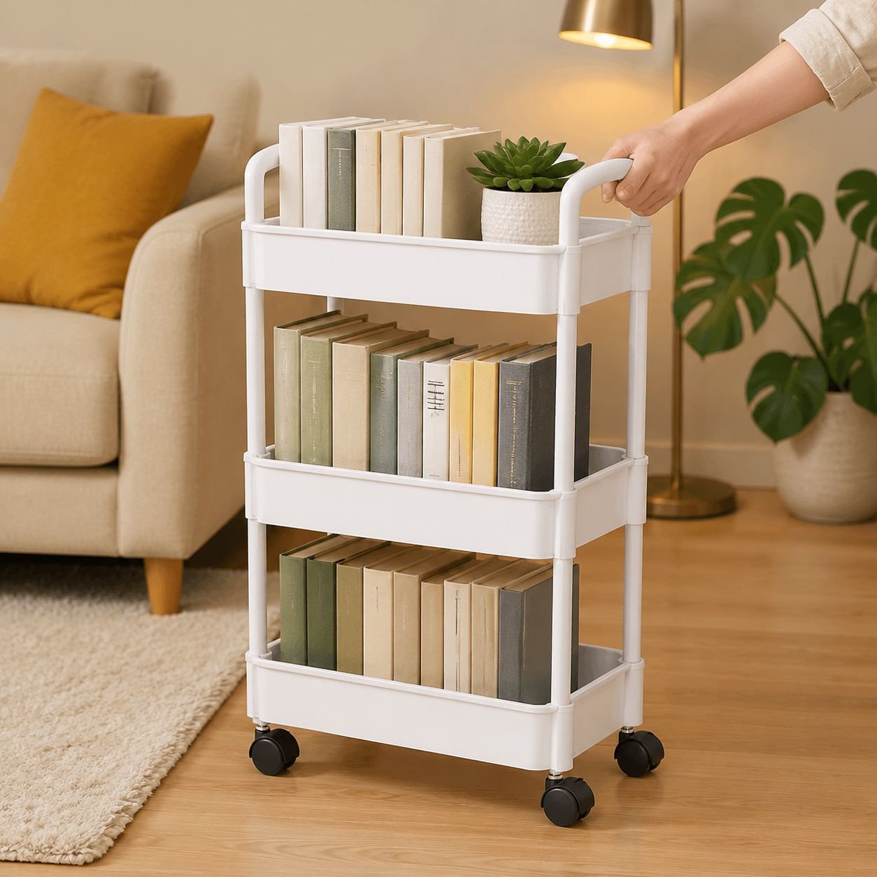 Rotating Multi-Tier Storage Trolley for Kitchen and Bathroom