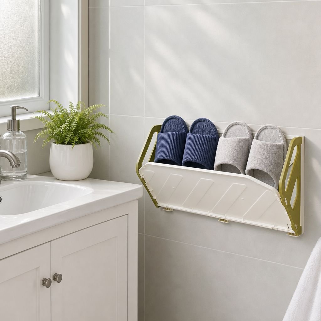 No-drill, anti-theft, simple folding wall-mounted shoe rack for home use, bathroom slipper rack.