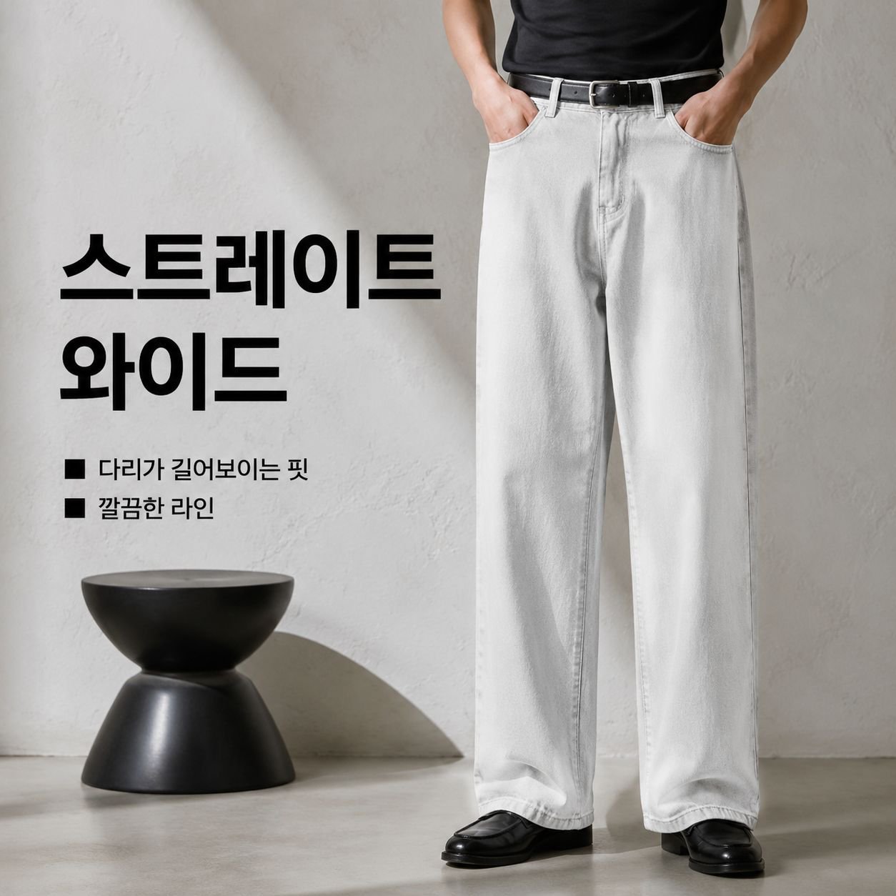 남자 화이트 스트리트 와이드 데님 워싱 팬츠