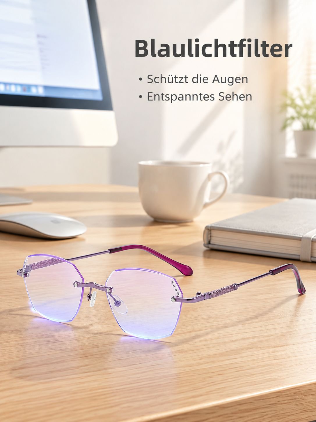Diamantgeschliffene randlose Blaulichtfilter-Lesebrille