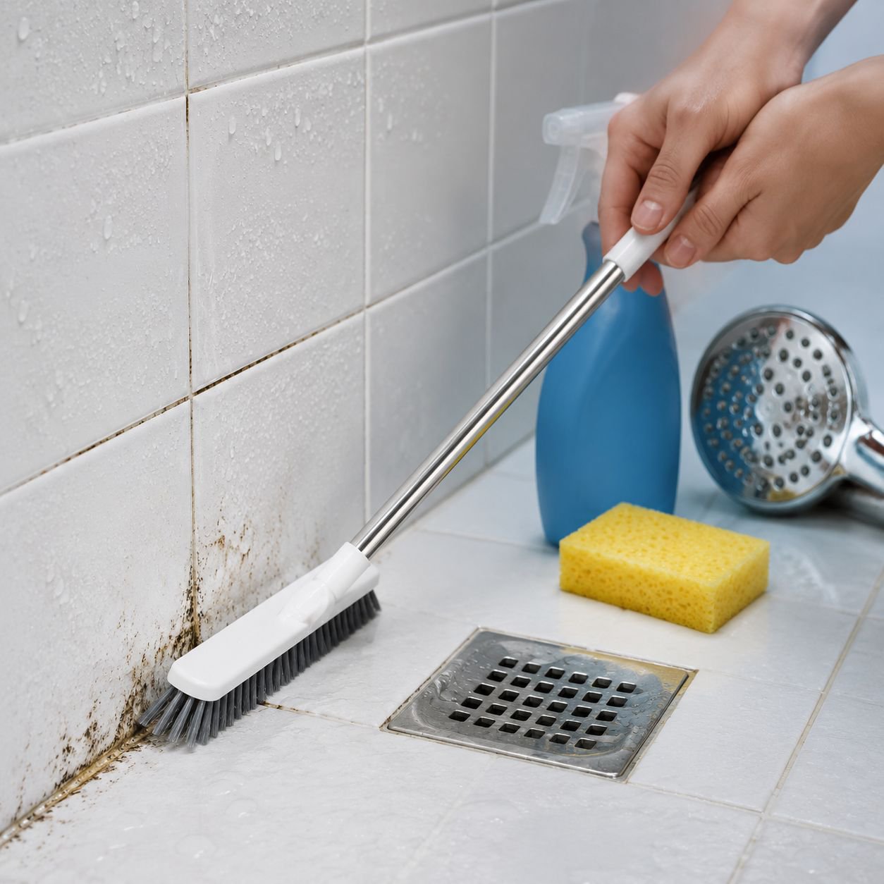 Cepillo de piso doméstico con mango largo y cerdas duras para limpiar rincones y azulejos en el baño
