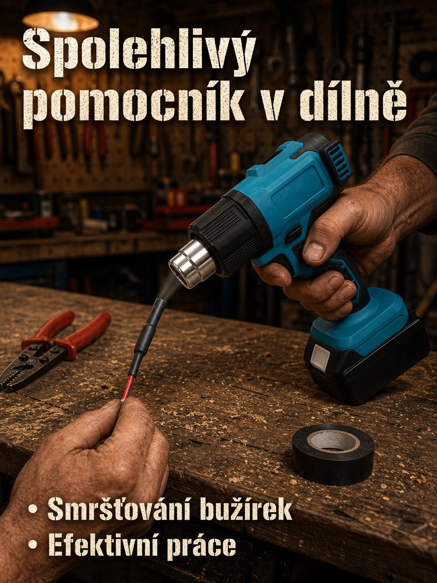 Bezdrátová průmyslová horkovzdušná pistole s nastavitelnou teplotou a lithium baterií