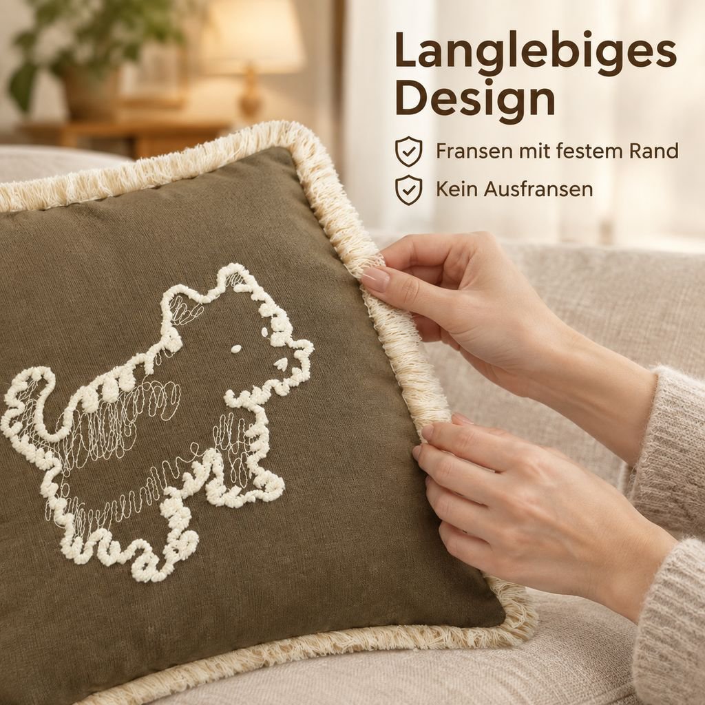 Hund-Kissenhülle aus Baumwolle Canvas mit Frottier-Stickerei