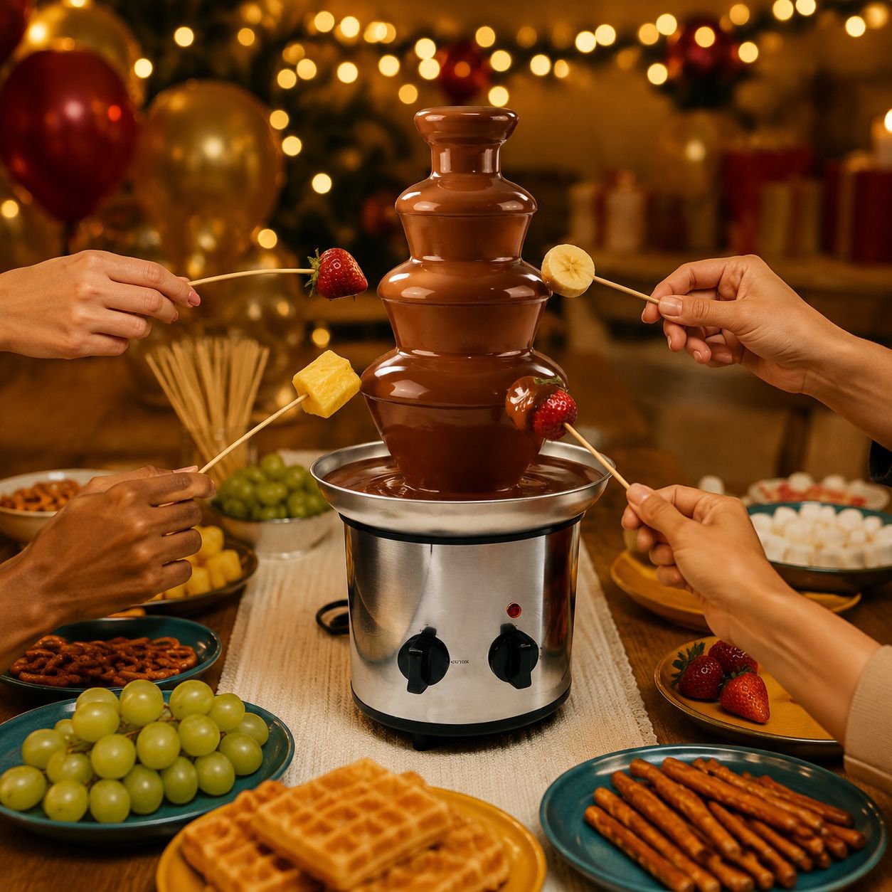 Máquina de pulpa en cascada con torre de fusión de fuente de chocolate de cuatro capas de acero inox