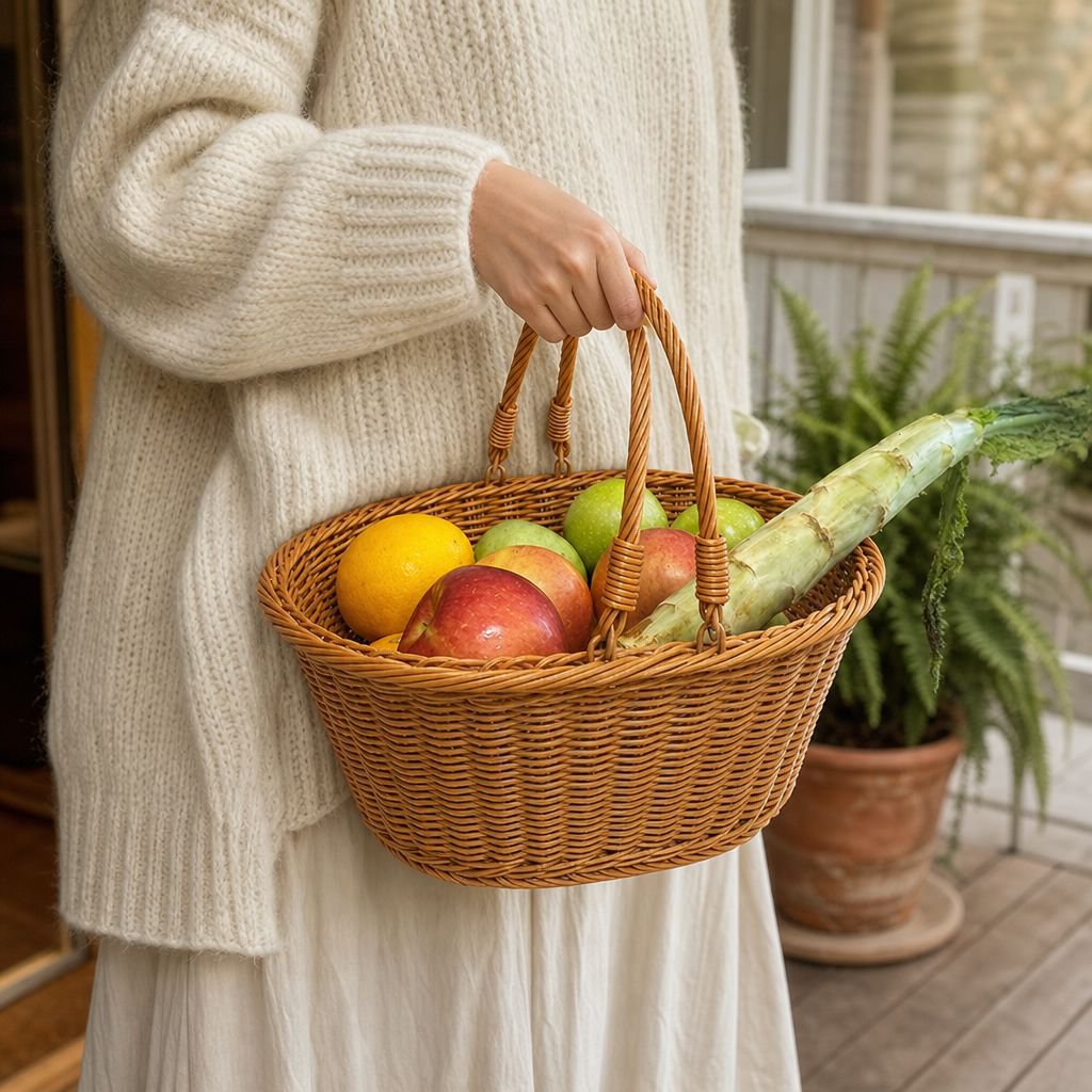 Portable Oval Imitation Rattan Woven Shopping Basket Supermarket Vegetable Basket