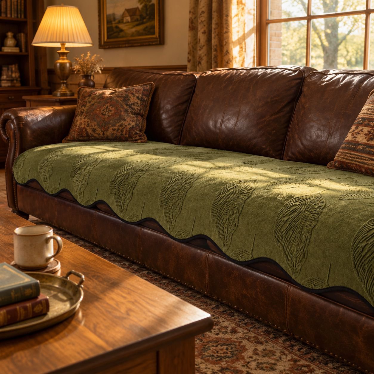 Wilderness Leaf Pattern Sofa Cushion, Retro, Non-slip, Wear-resistant