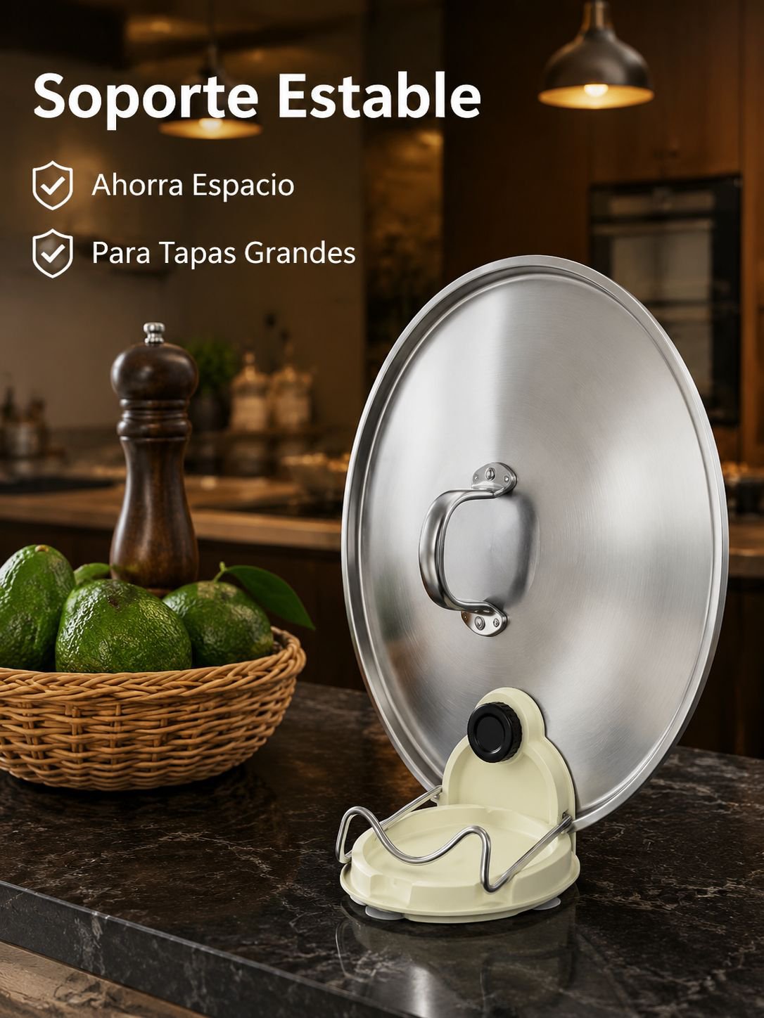 Soporte multifuncional para tapas de ollas en cocina