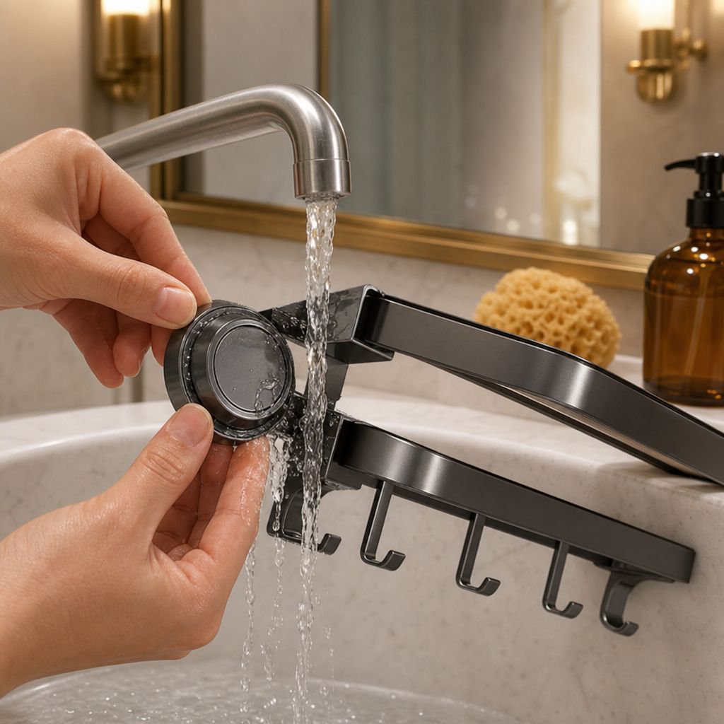 Organisation optimale de la salle de bain avec étagère murale