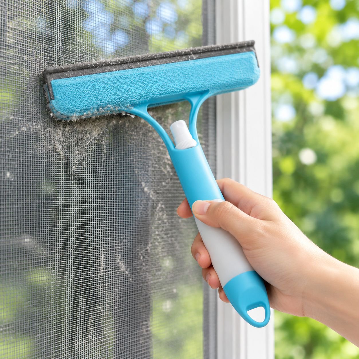 Close-up of dual-sided window cleaning brush bristles