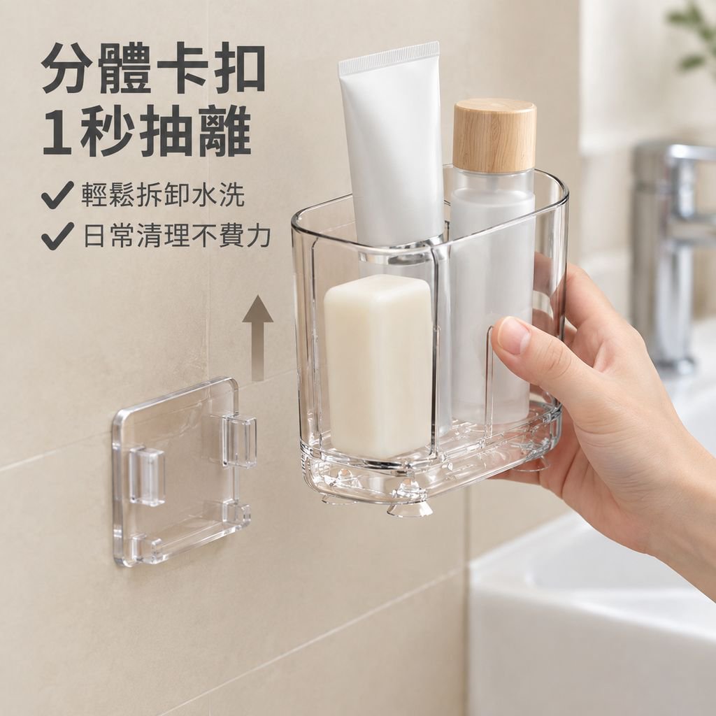 浴室免打孔壁掛牙膏牙刷分格收納架