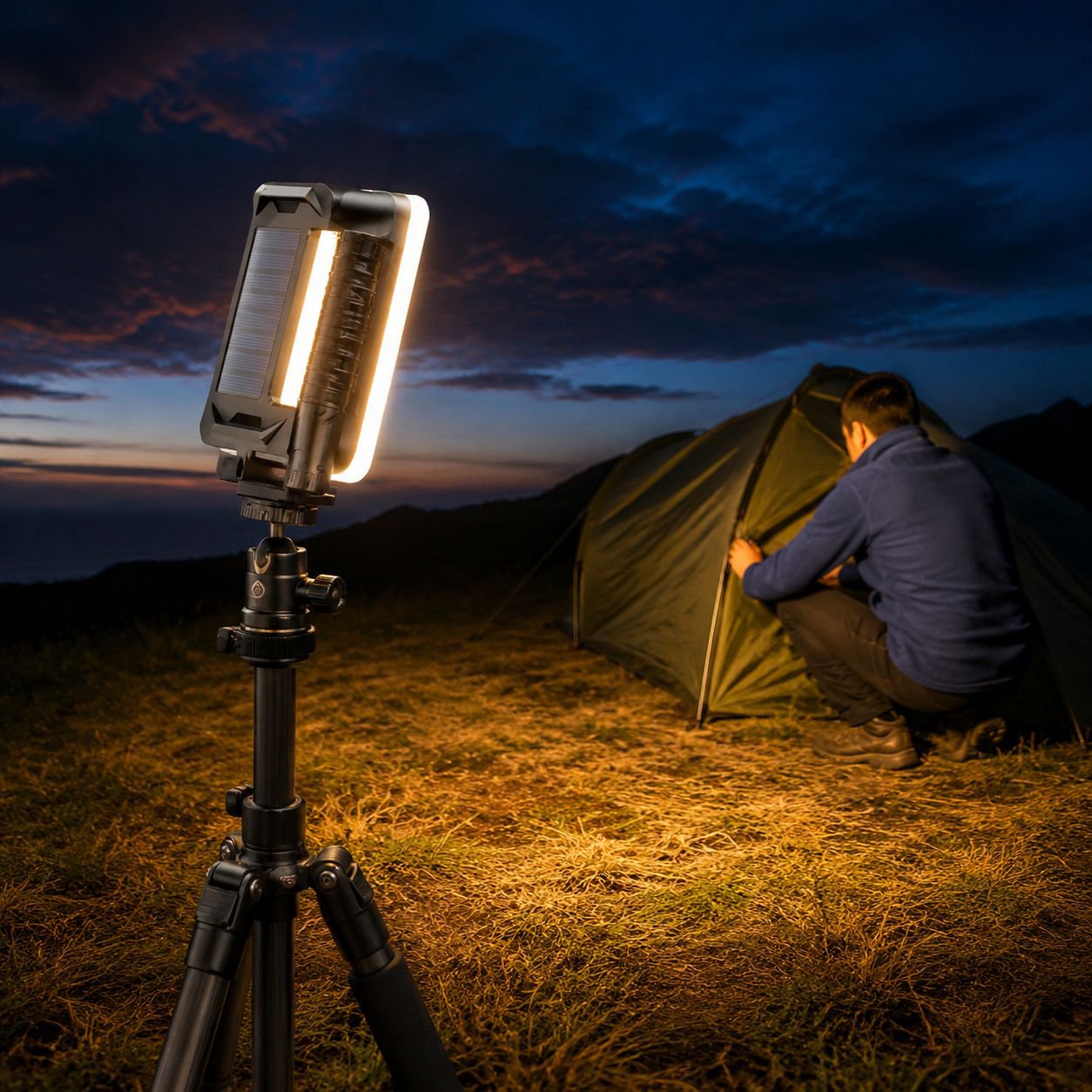 Multifunktionale, wiederaufladbare Solar-Campingleuchte für Outdoor-Fernbeleuchtung