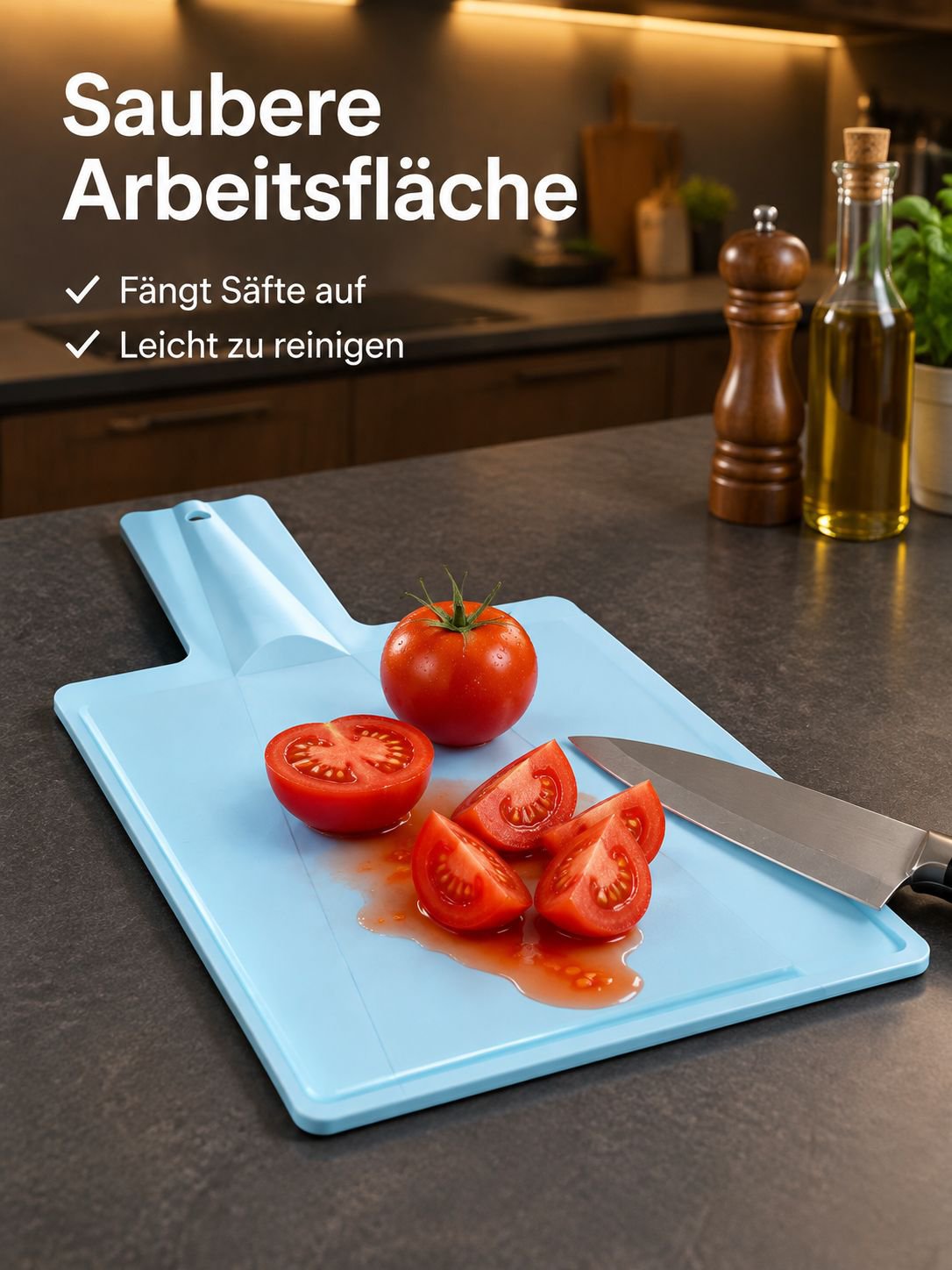 Multifunktionales, faltbares Kunststoff-Schneidebrett mit Abtropfrille für die Küche