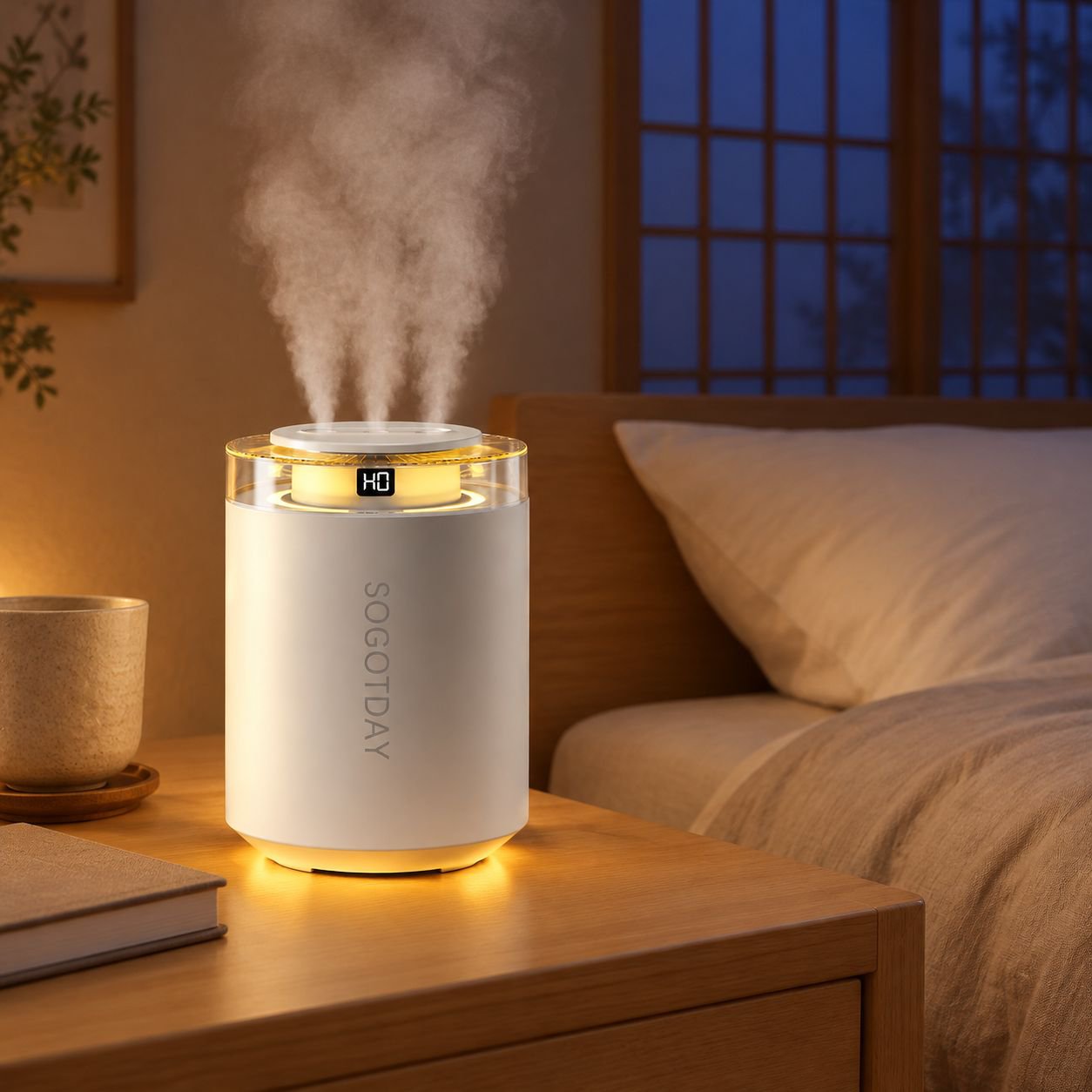 充電式大容量ミニ加湿器｜3段階ミスト｜静音ナイトライト付き｜寝室・デスクに最適