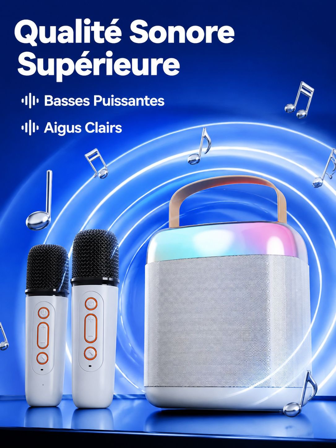 Ensemble de microphone sans fil et enceinte pour karaoké