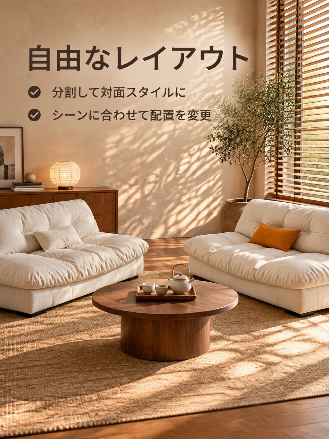 リラックスとおしゃれを兼ね備えた布製ソファ