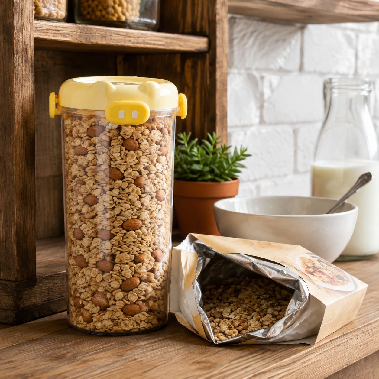 Snacks Sealed Jars A Jar Pig Food Organizer Transparent Kitchen Supplies Stacked Gra Organizer