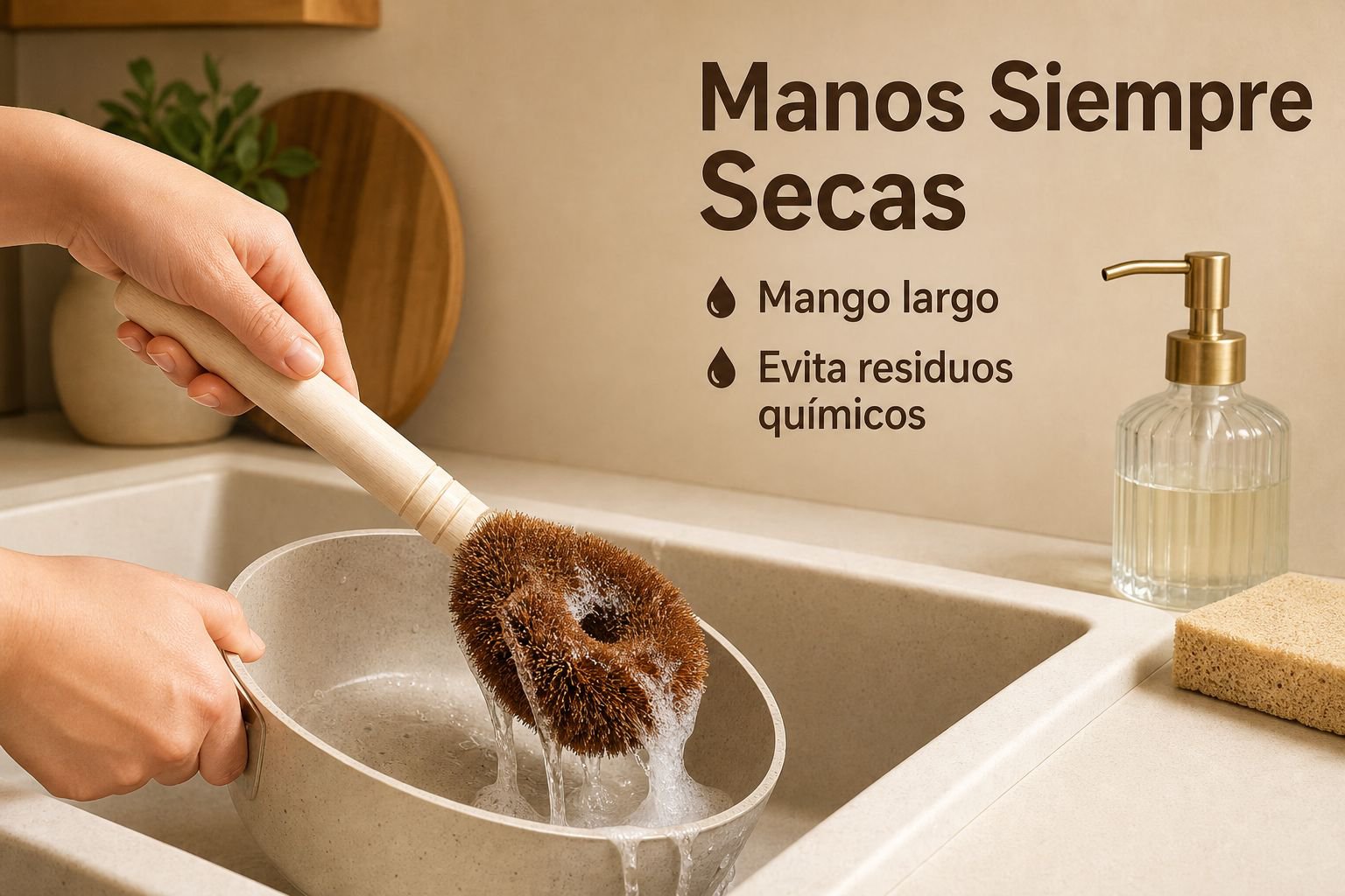 Cepillo para lavar ollas de mango largo de fibra de coco natural
