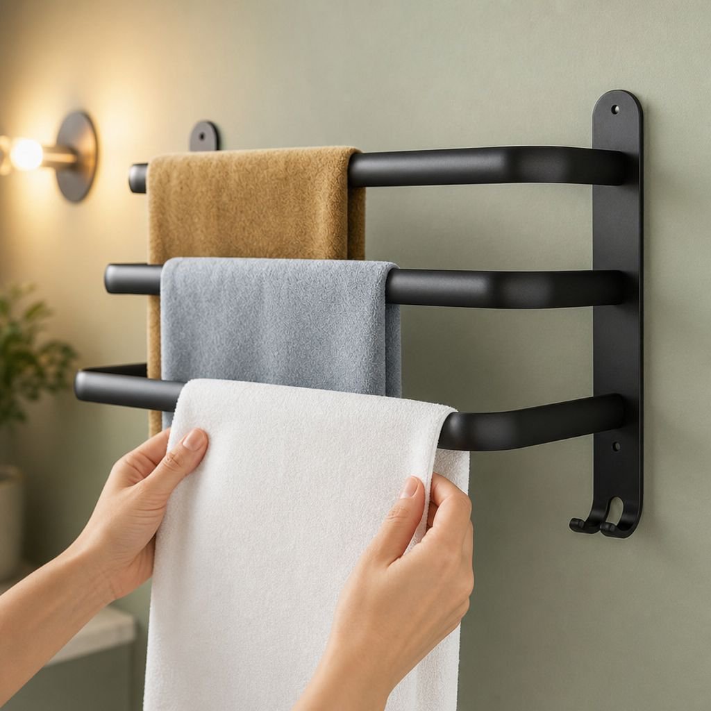 Damage-free bathroom storage solution rack and shelf