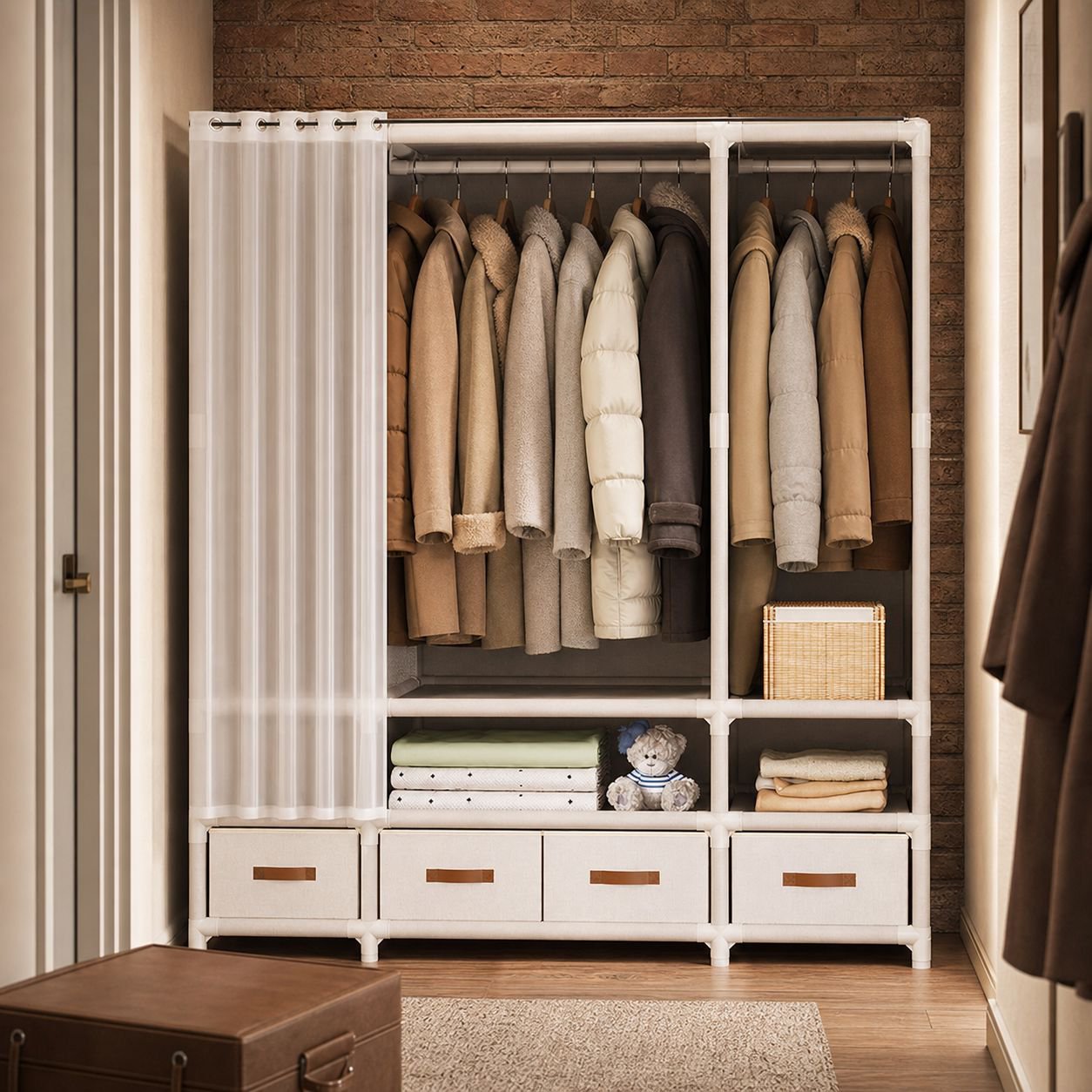 Small Bedroom Floor Wardrobe - Simple, Durable Clothes Storage Rack for Rental
